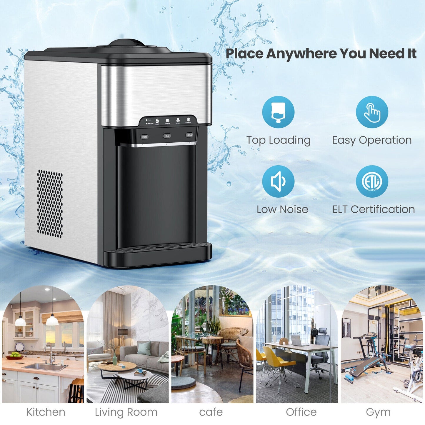 3-in-1 Water Cooler Dispenser with Built-in Ice Maker and 3 Temperature Settings, Silver Water Dispensers at Gallery Canada