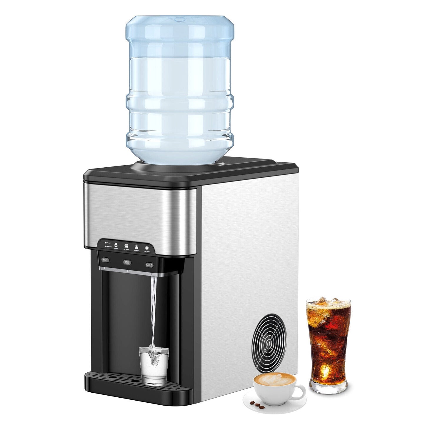 3-in-1 Water Cooler Dispenser with Built-in Ice Maker and 3 Temperature Settings, Silver Water Dispensers at Gallery Canada