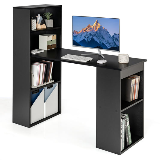 Computer Desk Writing Workstation Office with 6-Tier Storage Shelves, Black at Gallery Canada