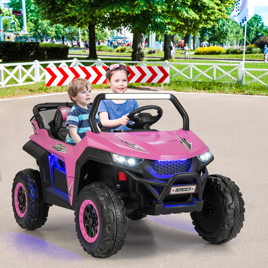 12V 2-Seater Kids Ride On UTV, Slow Start Music, Pink