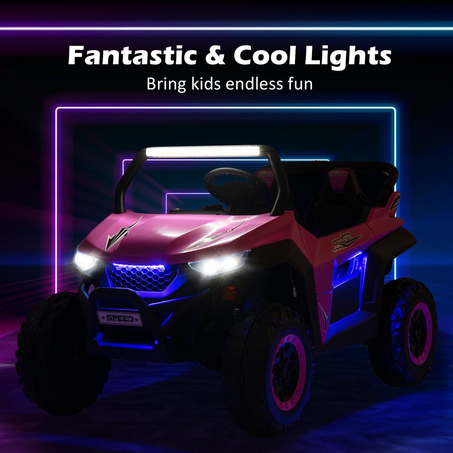 12V 2-Seater Kids Ride On UTV, Slow Start Music, Pink Powered Ride On Toys at Gallery Canada