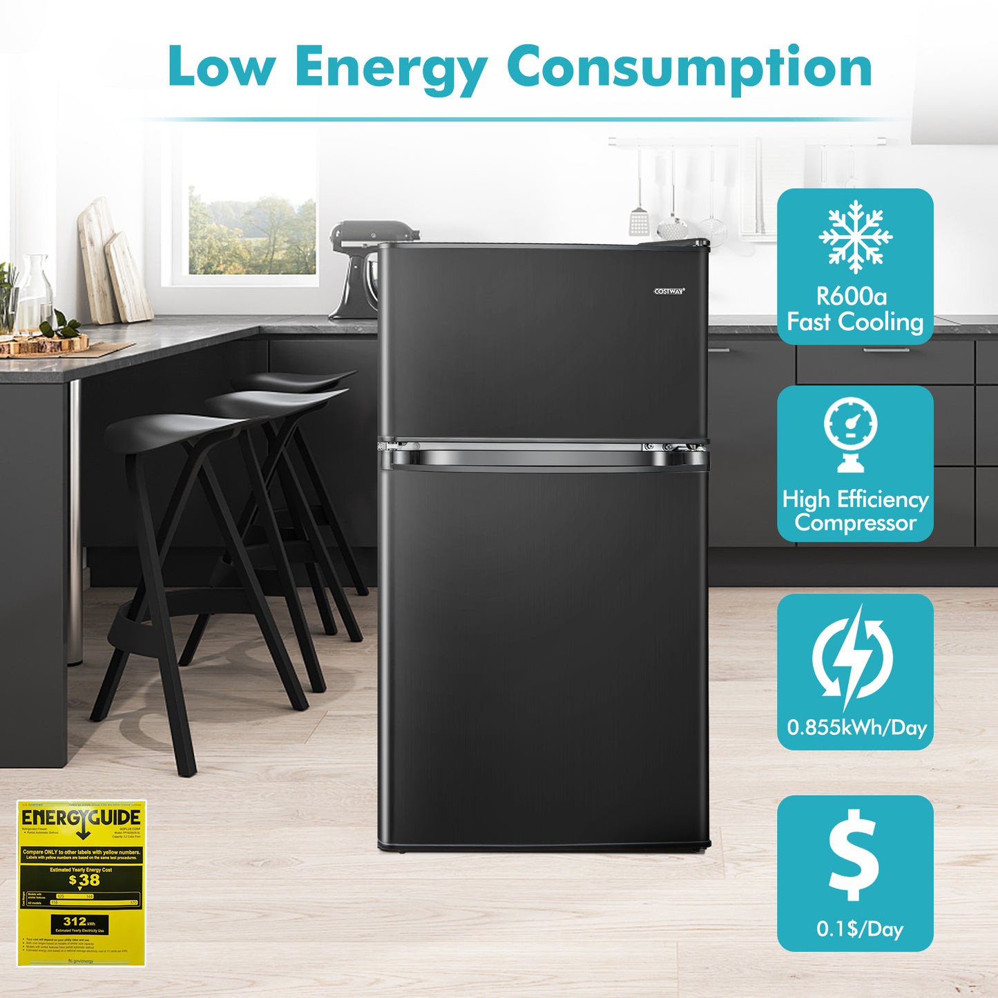 3.2 Cu. Ft Compact Mini Fridge with 5 Temperature Settings, Black Refrigerators & Freezers at Gallery Canada