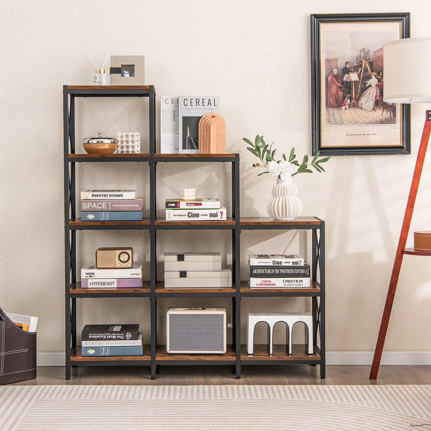 9 Cubes Bookcase with Carbon Steel Frame for Home Office, Rustic Brown at Gallery Canada