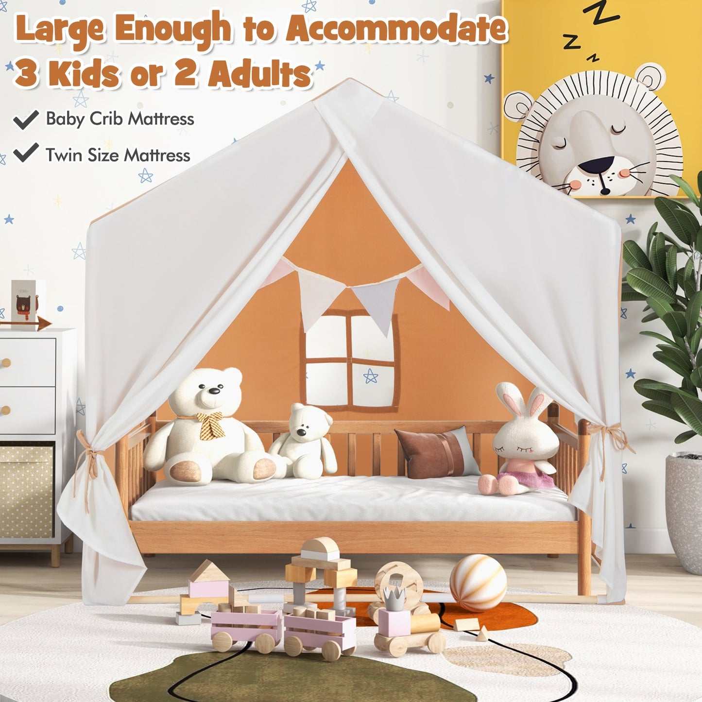 Kid's Play Tent with Washable Cotton Mat and Flag Banner, Orange at Gallery Canada