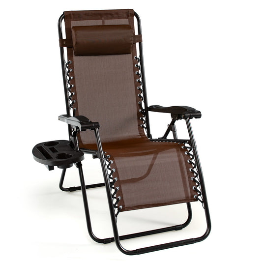 Outdoor Folding Zero Gravity Reclining Lounge Chair with Utility Tray, Brown at Gallery Canada
