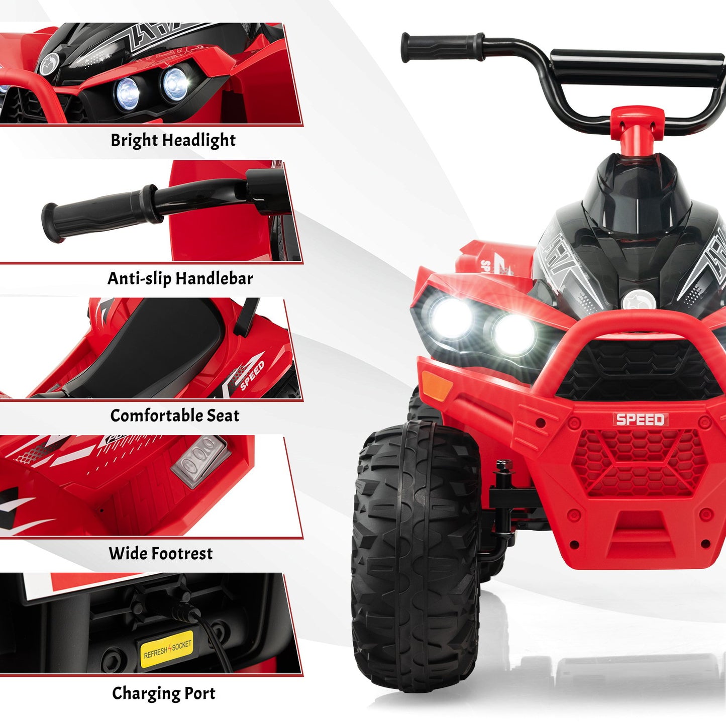12V Kids Ride On ATV with High/Low Speed and Comfortable Seat, Red