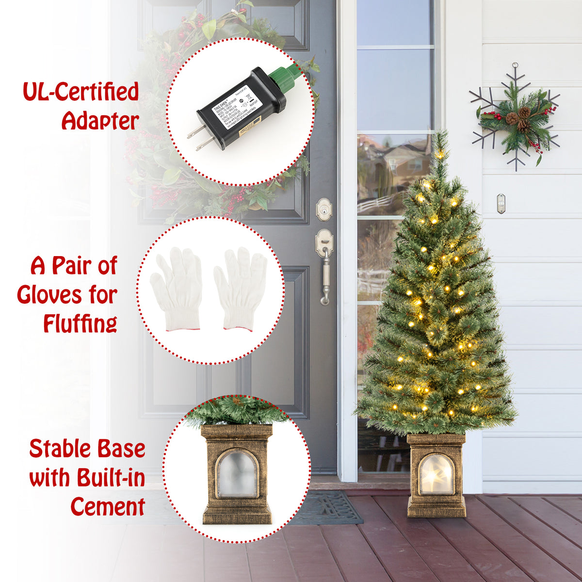 4 Feet Pre-Lit Potted Christmas Tree, Pine Needles, Green Christmas Tree at Gallery Canada