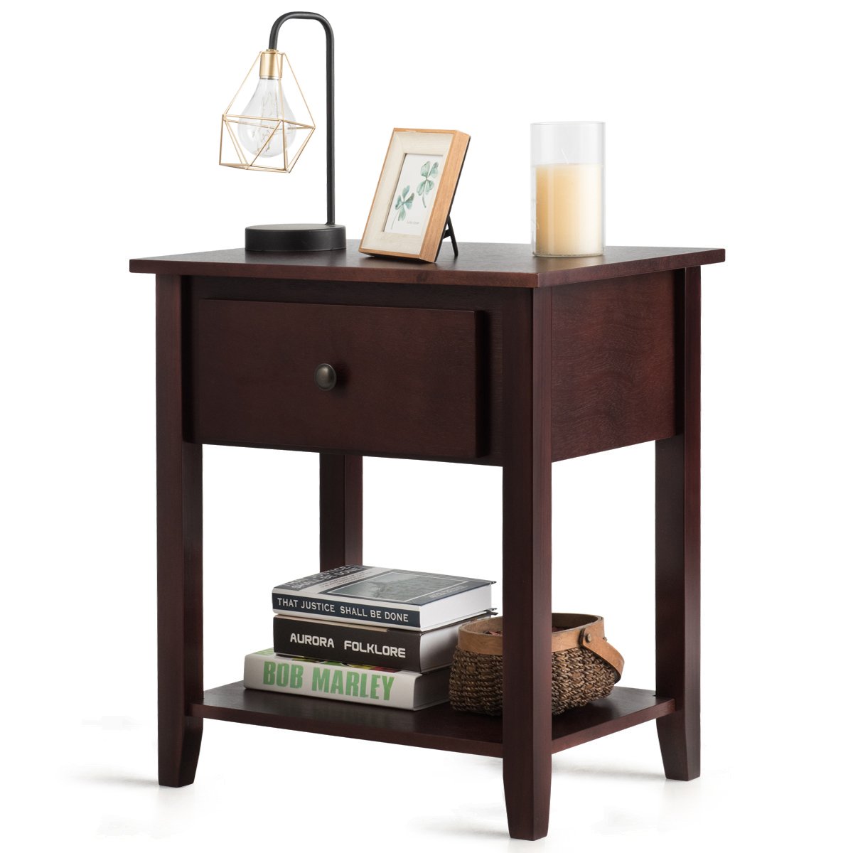 Nightstand with Drawer and Storage Shelf for Bedroom Living Room, Brown at Gallery Canada