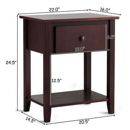 Nightstand with Drawer and Storage Shelf for Bedroom Living Room, Brown at Gallery Canada