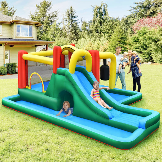 Inflatable Water Slide Climbing Bounce House with Tunnel and 735W Blower Bounce House Blue, yellow, red at Gallery Canada