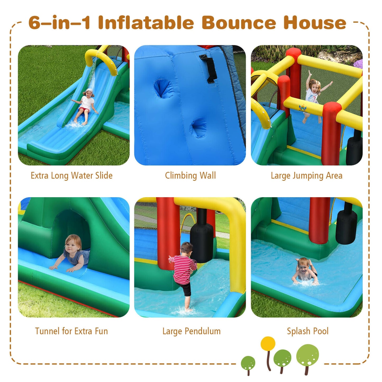 Inflatable Water Slide Climbing Bounce House With Tunnel, 735W Blower Bounce House at Gallery Canada
