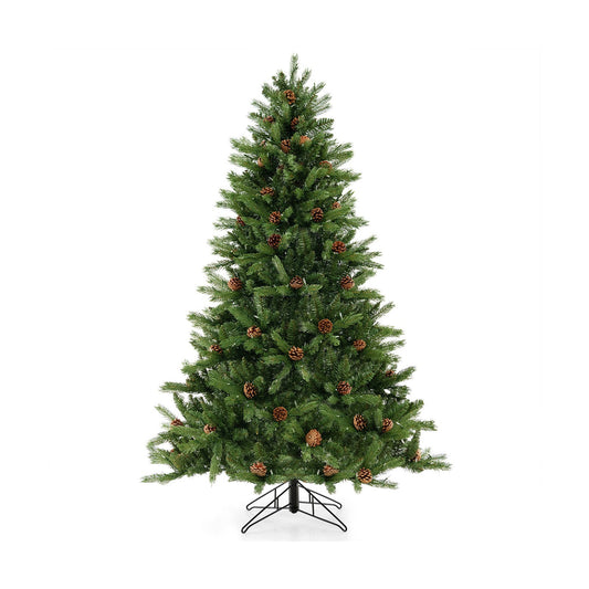 6/7 FT Artificial Christmas Tree with Pine Cones and Adjustable Brightness-6 ft, Green