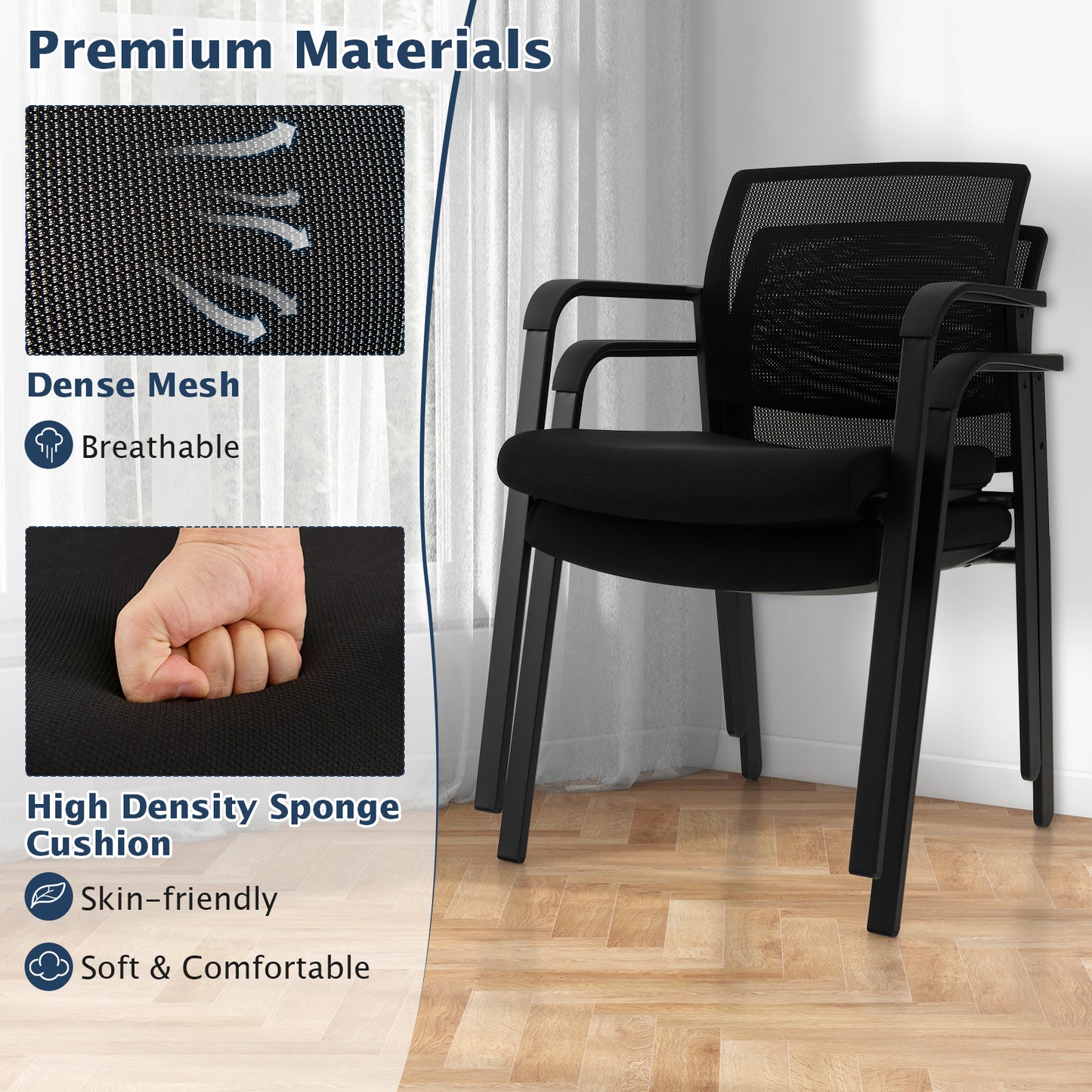 Stackable Reception Chairs, Set of 2, Black Conference Chairs at Gallery Canada