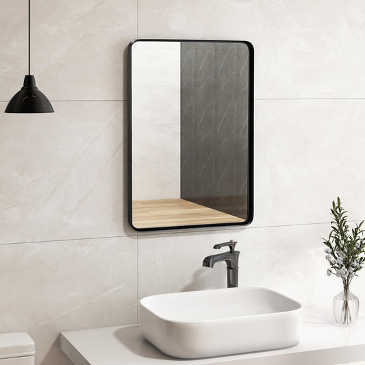 Rectangular Wall Mount Bathroom Mirror, Solid Steel Frame, M, Black Wall Mirrors Black at Gallery Canada