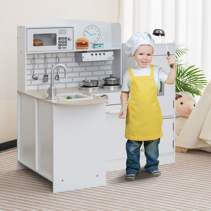 Kids Kitchen Playset Conor Kitchen Toy with Realistic Microwave and Oven Stove, Natural