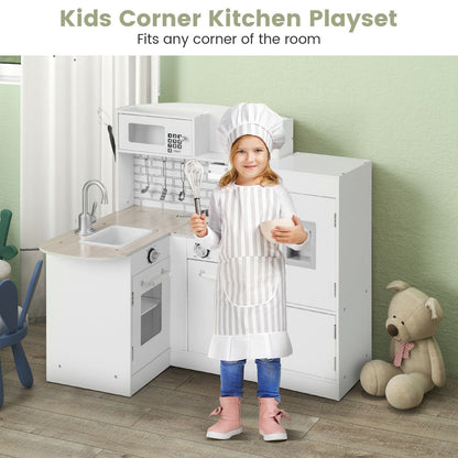 Kids Kitchen Playset Conor Kitchen Toy with Realistic Microwave and Oven Stove, Natural