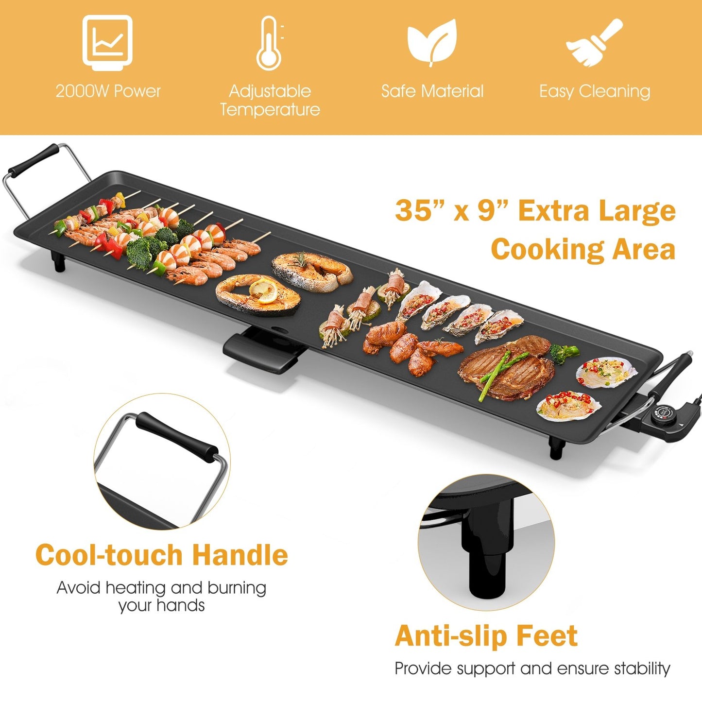 35 Inch Electric Griddle with Adjustable Temperature