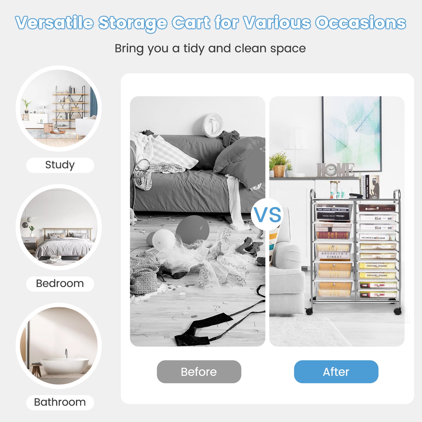 15-Drawer Utility Rolling Organizer Cart Multi-Use Storage, Transparent File Cabinets at Gallery Canada