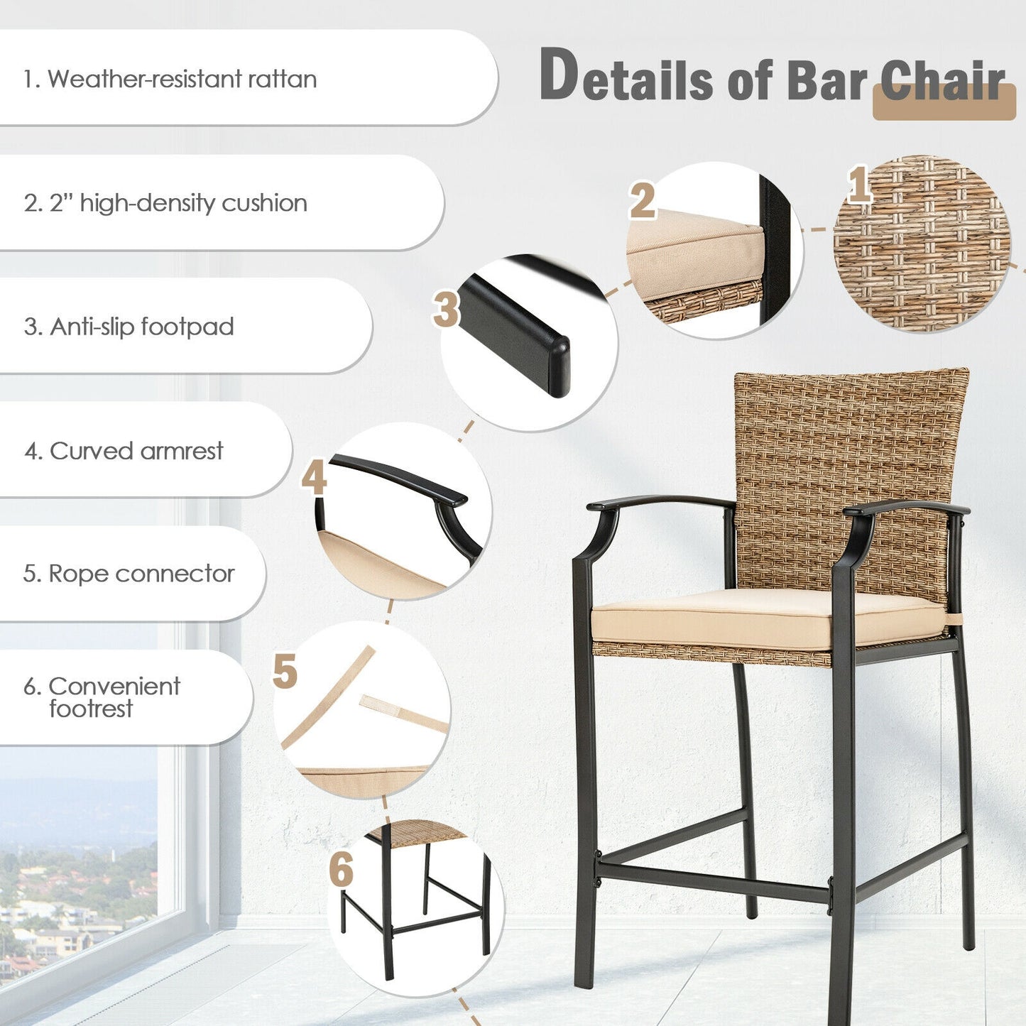 Patio Rattan Bar Stools, Set Of 4, Soft Cushions, Beige Patio Bar Furniture at Gallery Canada