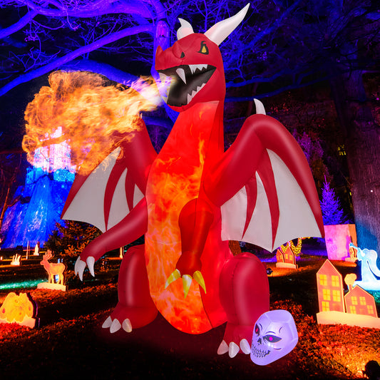 8 Feet Halloween Inflatable Dragon With Wings, Skull, Red Halloween Red at Gallery Canada