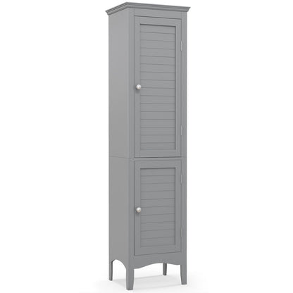 Tall Bathroom Floor Cabinet with Shutter Doors and Adjustable Shelf, Gray