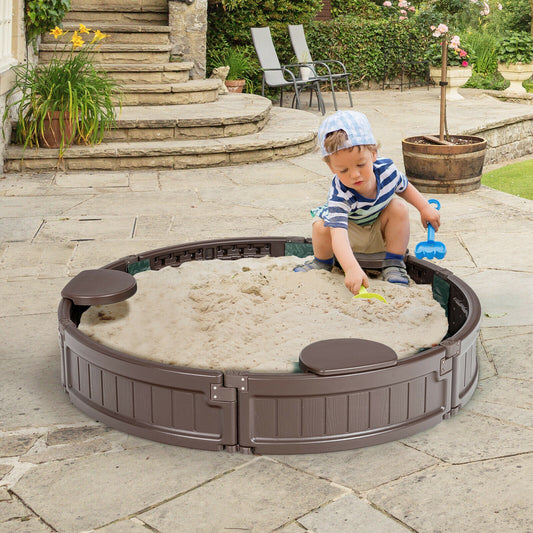 Sandbox With Built-In Corner Seat And Cover, Brown