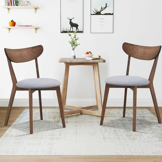 Set Of 2 Dining Chairs, Upholstered Curved Back Side, Walnut