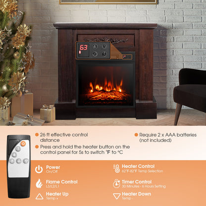 32 Inch Electric Fireplace with Mantel and Remote Control, Brown at Gallery Canada
