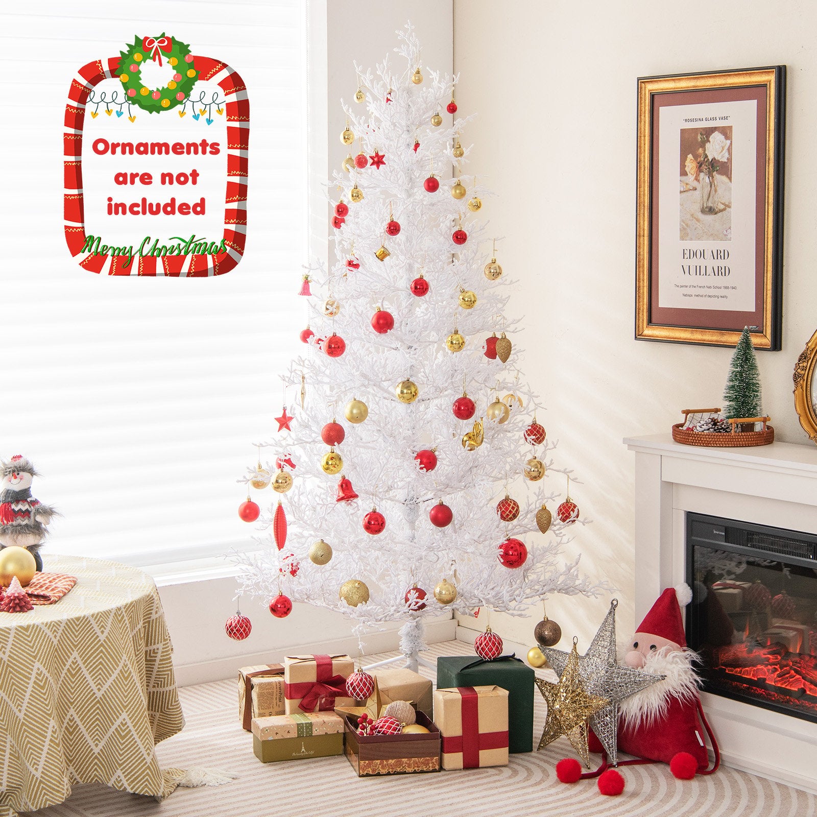 6 Feet Artificial Xmas Tree with 383 PE Branch Tips and 300 LED Lights, White at Gallery Canada