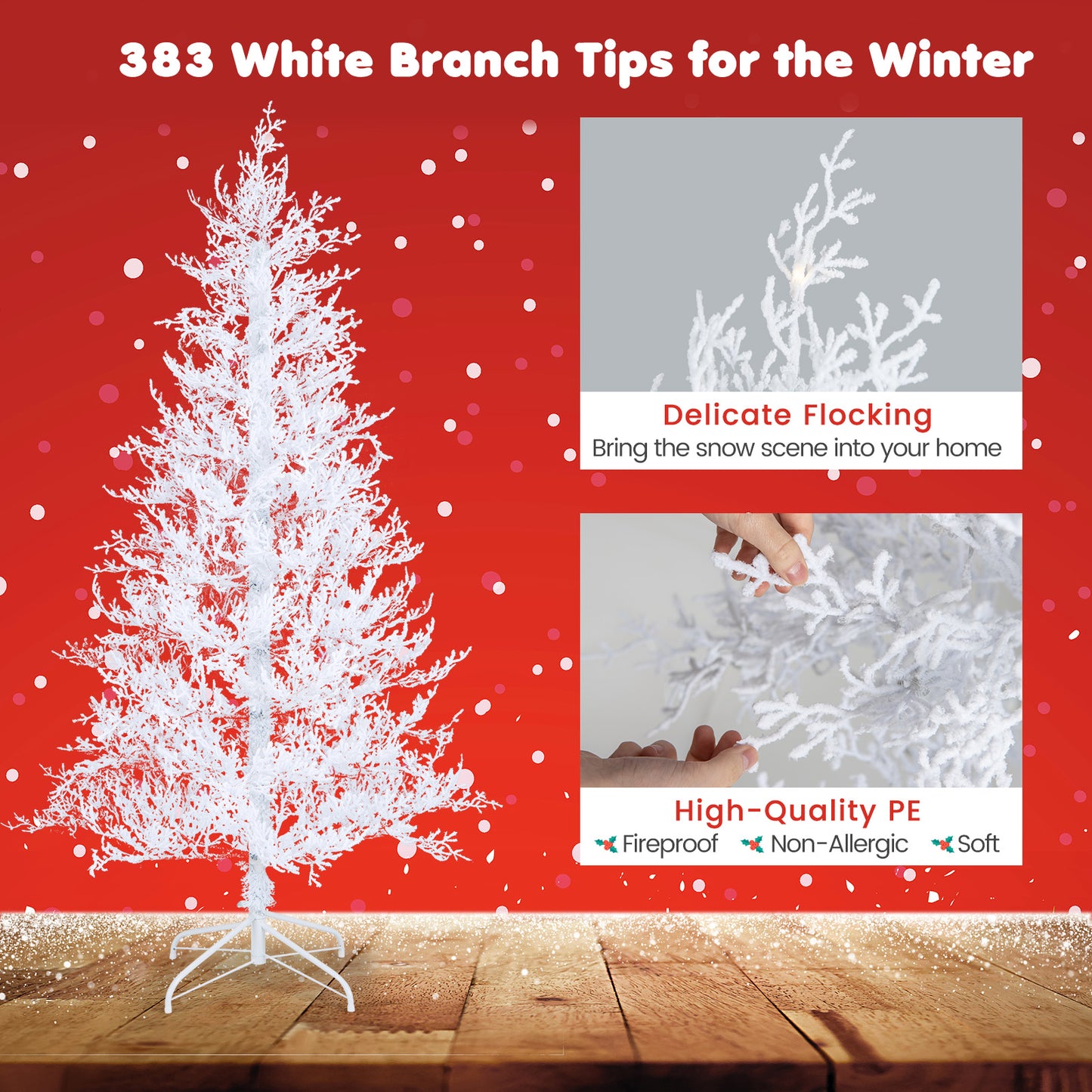 6 Feet Artificial Xmas Tree with 383 PE Branch Tips and 300 LED Lights, White Christmas Tree at Gallery Canada