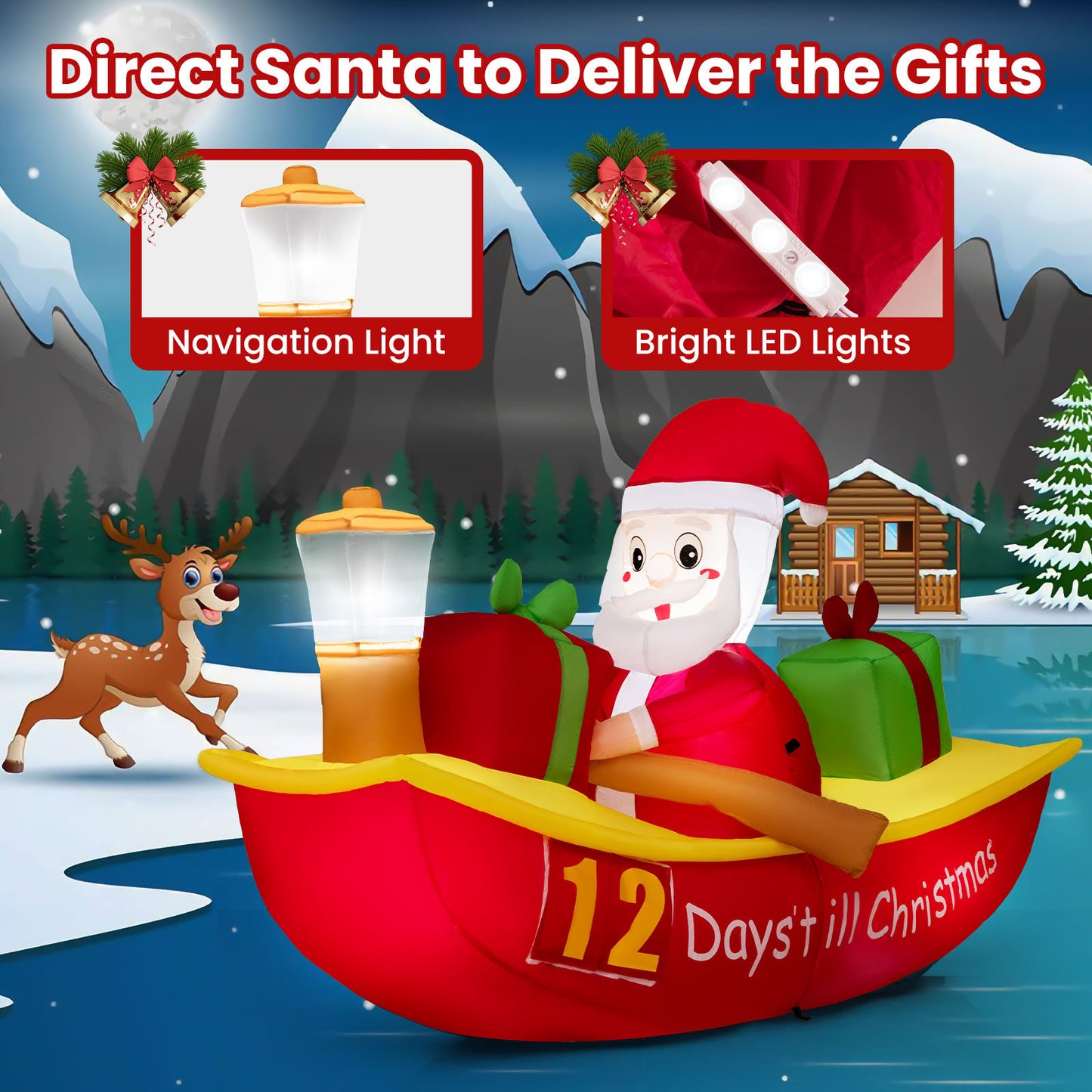 7 Feet Long Christmas Inflatables with Navigation Light