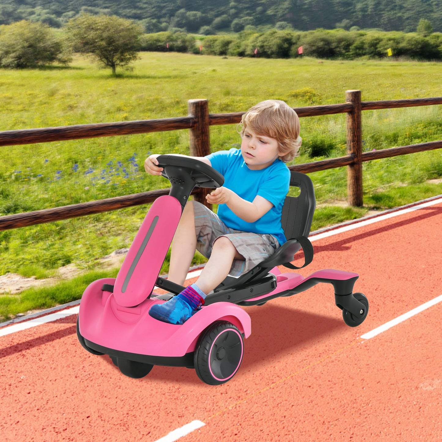 6V Kids Ride on Drift Car with 360° Spin and 2 Adjustable Heights, Pink