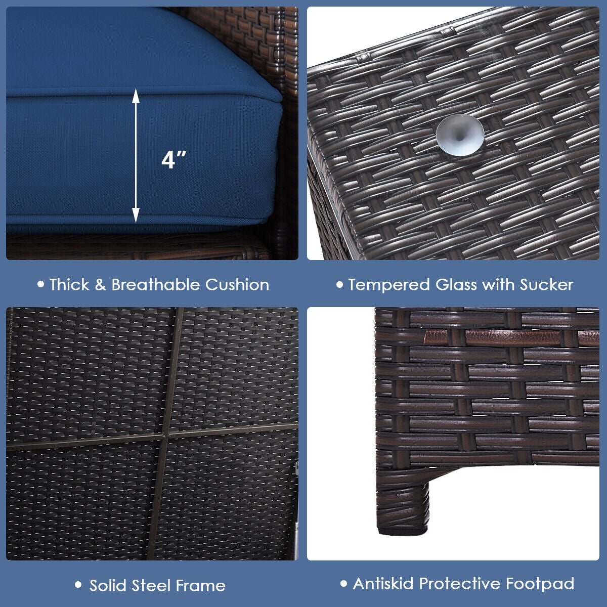 4 Piece Rattan Patio Furniture Set, Cushioned Loveseat With Storage Box, Navy Outdoor Sectionals at Gallery Canada