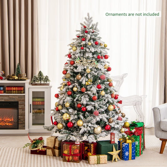 4.5/6/7 Feet Flocked Christmas Tree with Warm White LED Lights-6 ft, White Christmas Tree 6 ft at Gallery Canada