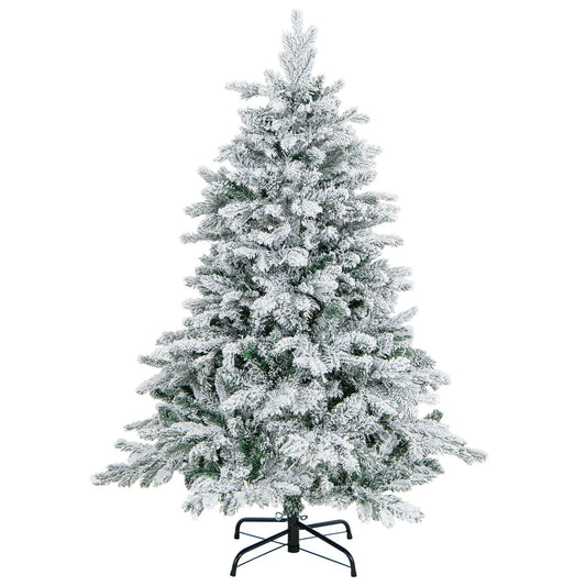 4.5/6/7 Feet Flocked Christmas Tree with Warm White LED Lights-4.5 ft at Gallery Canada