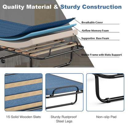 Portable Folding Bed with Memory Foam Mattress and Sturdy Metal Frame Made in Italy, Navy at Gallery Canada
