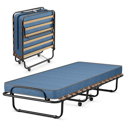 Portable Folding Bed with Memory Foam Mattress and Sturdy Metal Frame Made in Italy, Navy