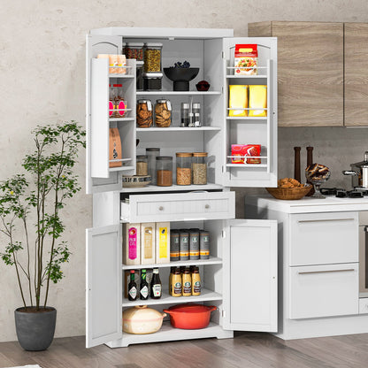 72 Inch Freestanding Kitchen Pantry Cabinet 4 Doors Storage Cupboard Shelves Drawer, White at Gallery Canada