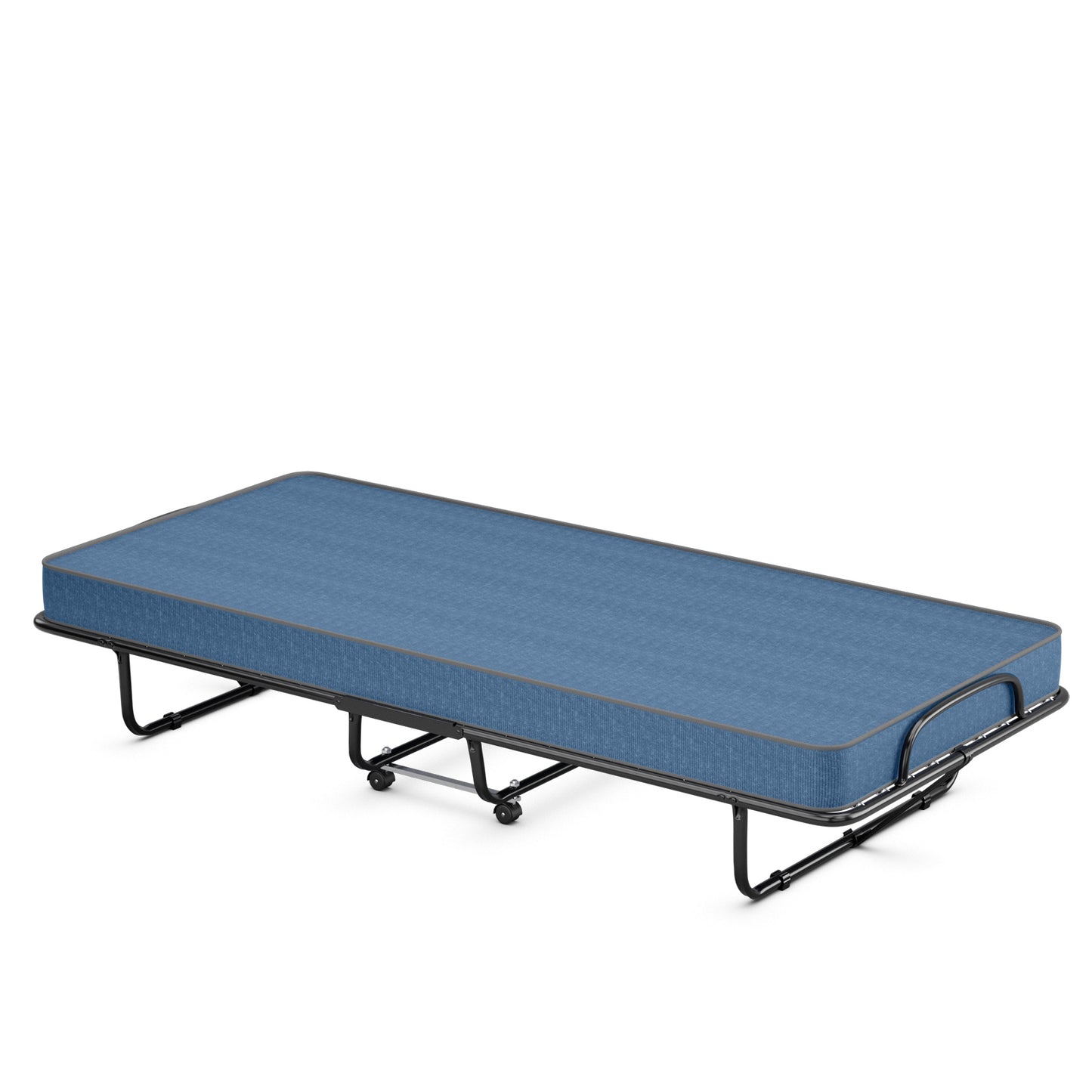 Guest Bed With Steel Frame, Memory Foam Mattress, Navy