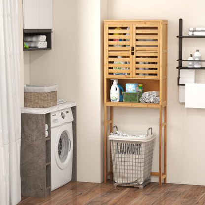 Bamboo Over The Toilet Storage Cabinet Bathroom with Adjustable Shelf, Natural