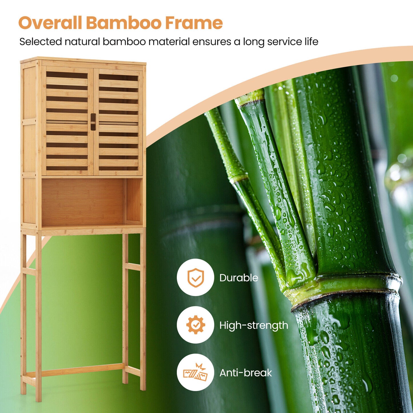 Bamboo Over Toilet Storage Cabinet, Adjustable Shelf, Natural