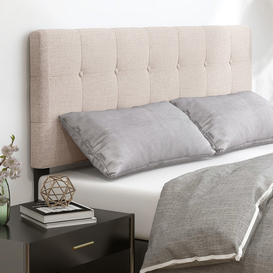 Linen Upholstered Headboard, Solid Rubber Wood Legs, Beige