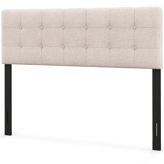 Linen Upholstered Headboard with Solid Rubber Wood Legs, Beige