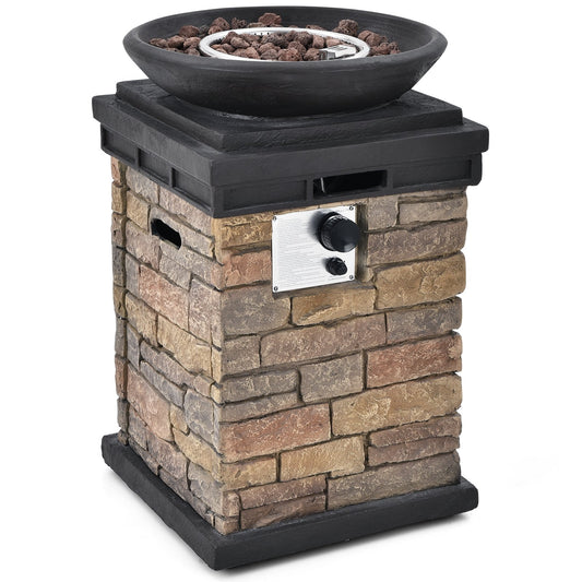40000BTU Outdoor Propane Burning Fire Bowl Column Realistic Look Firepit Heater, Brown