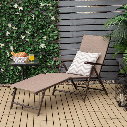 Foldable Chaise Lounge Chair, 2-Position Footrest, Brown Outdoor Chaise Lounges Brown at Gallery Canada