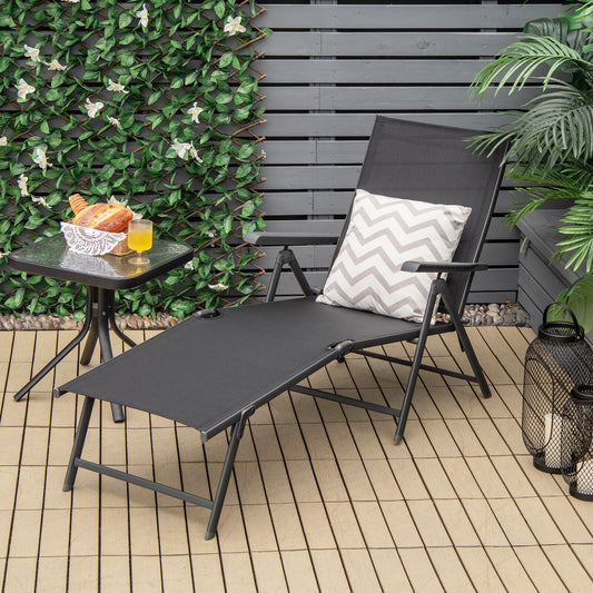 2 Pieces Foldable Chaise Lounge Chair with 2-Position Footrest, Black Outdoor Chaise Lounges Black at Gallery Canada