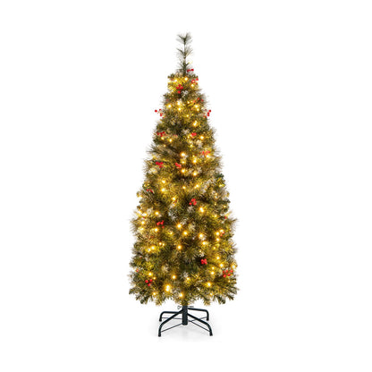 5/6/7/8/9 FT Pre-Lit Artificial Hinged Slim Pencil Christmas Tree-5 ft, Green