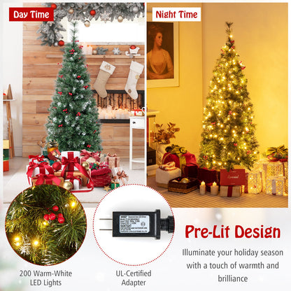 5/6/7/8/9 FT Pre-Lit Artificial Hinged Slim Pencil Christmas Tree-5 ft, Green