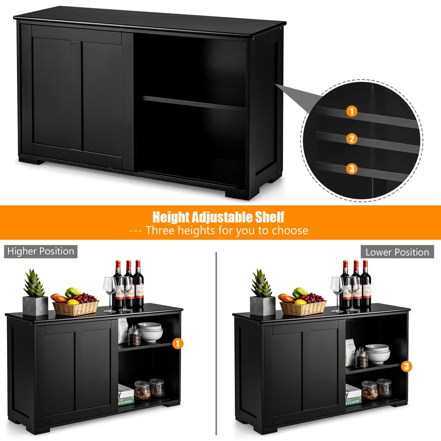 Kitchen Storage Cabinet, Sliding Door, Black Sideboards Cabinets & Buffets at Gallery Canada