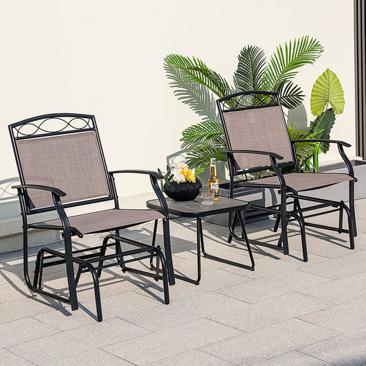 Set of 2 Outdoor Metal Glider Armchairs with Weather-resistant Fabric, Brown Patio Rocking Chairs & Gliders at Gallery Canada